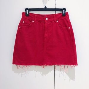 Topshop Red Denim MOTO Skirt